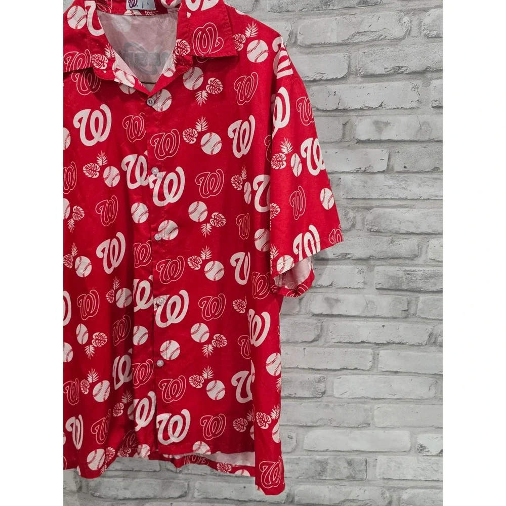 WASHINGTON NATIONALS Button Up Hawaiian Shirt Red White MASN SGA‎ Adult Size L